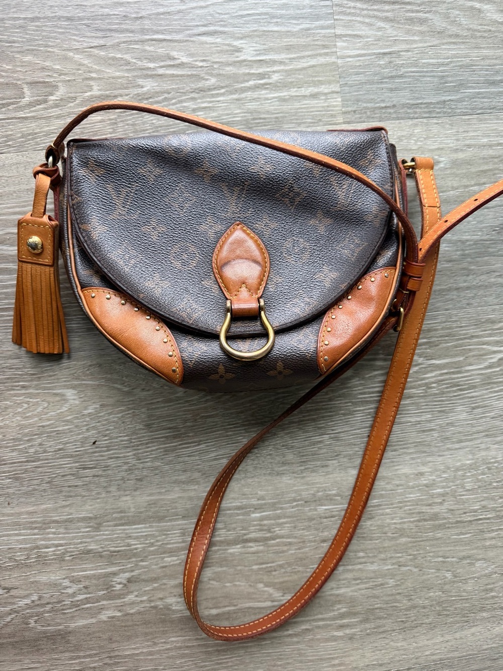 Louis Vuitton Brown Monogram Crossbody Bag with Tan Leather Trim cloud mm